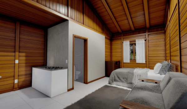 chale de madeira 19m² pre moldado interior quarto 1