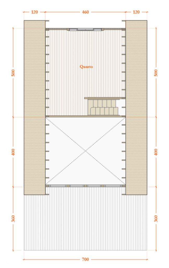 Chalé com 2 quartos e mezanino de madeira Planta Baixa Chale Barato E Simples 3 Quartos